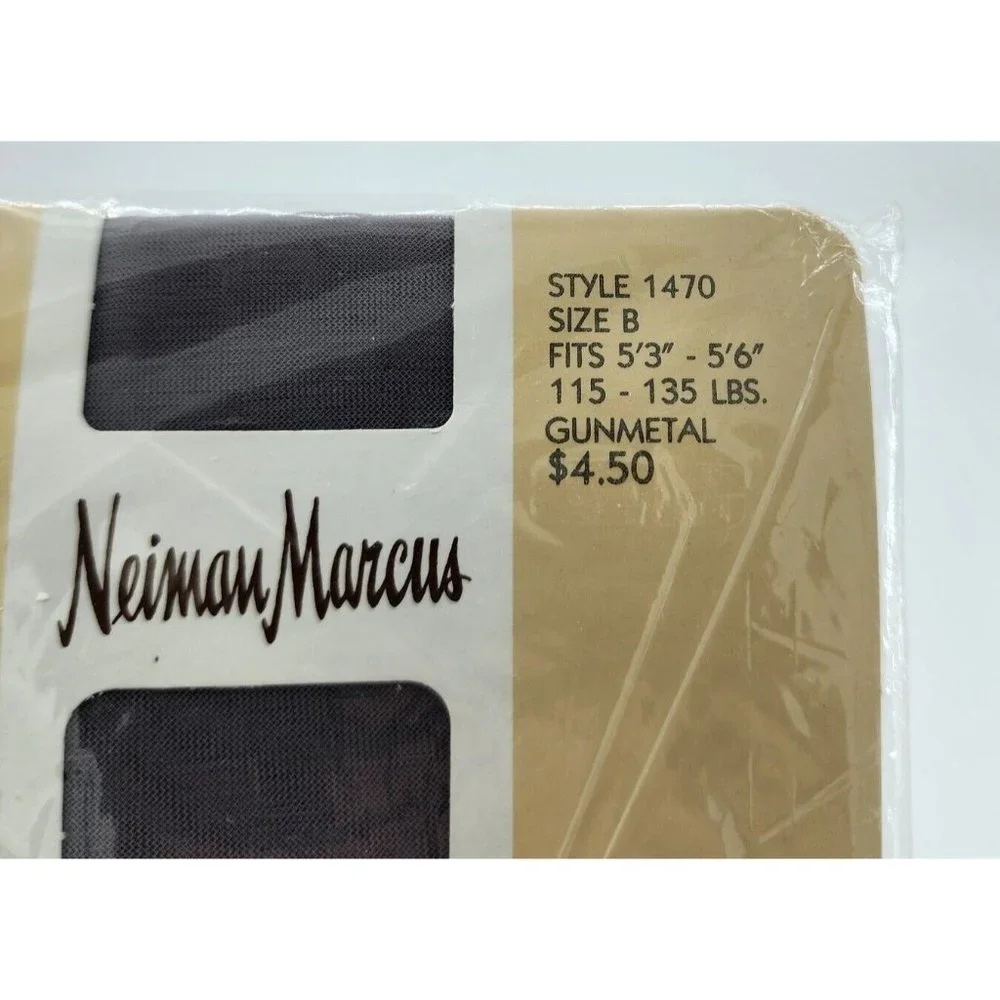 Vtg Neiman Marcus Control Top Ultra Sheer Pantyhose SandalToe 1470 Gunmetal Sz B